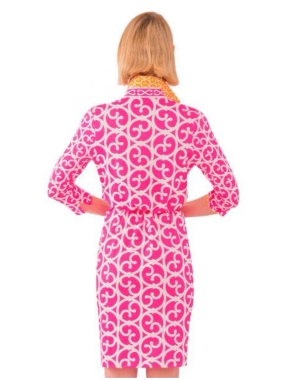 Gretchen Scott Women’s Sz M Pink Twist and Shout Dress Geometric Print Stretch - Picture 2 of 16